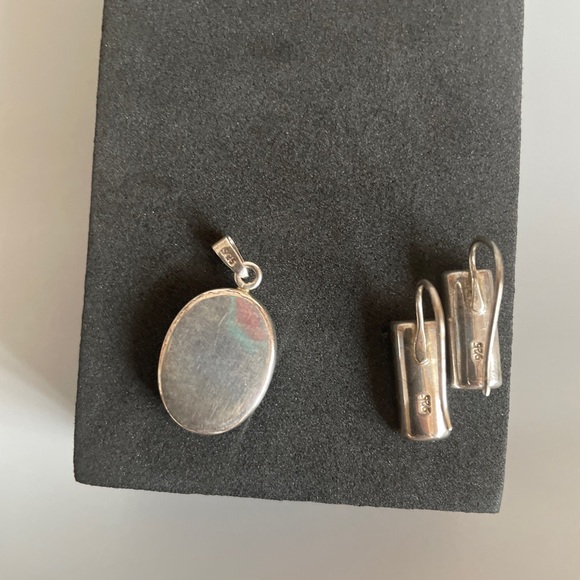 Vintage Sterling Silver Forget-Me-Not Jewelry Set 925 Pressed Flower Pendant Set - Picture 6 of 7